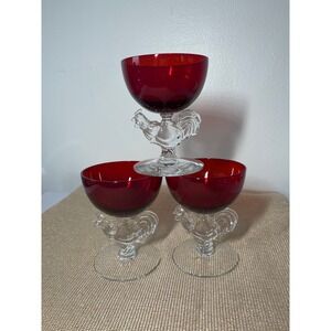 3 - Morgantown Glass Red Chanticleer Rooster Cocktail Glasses, 1950's‎